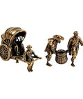 Vintage Brass Rickshaw Puller Figurines, Hella Detailed Camel Xiangzi Miniatures, handcrafted brass men and rickshaw.