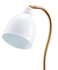 Adjustable Arc Floor Lamp With Brass Metal Shade close-up view, featuring brass-finish stem and white dome shade.