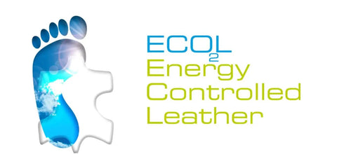 ECO2 Energy Controlled Leather logo with stylized blue line art and text