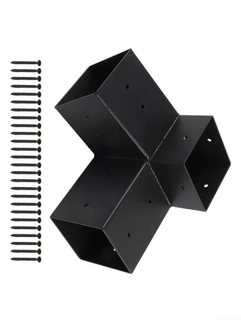 Pergola Bracket Kit With Slanted Roof 15 Degree 3-Way And Unidirectional Corner Connectors Heavy Duty Steel Hardware Black
