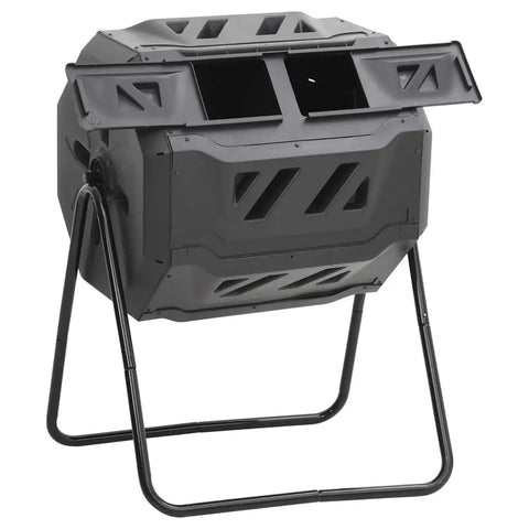 Dual Chamber Compost Bin 42.3 Gal with 360 Degree Spin, Rotating Tumbler for Fast Garden and Kitchen Waste Decomposition, shown from side