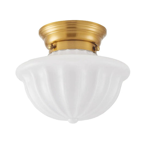 Gold Finish Schoolhouse Light Fixture 9 Inch Retro Vibe Modern Mid Century Semi Flush Mount Ceiling Light With Opal Milk Glass Shade