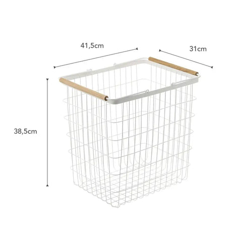 Tosca Style Laundry Basket With Wooden Handles, Lightweight Yet Sturdy Steel Frame And Wood Trim, 15 Inch Large Capacity