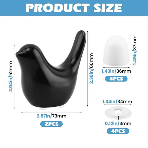 2 Pack Ceramic Bird Toilet Bolt Covers Straight Up Hide Rusty Floor Screws Smooth As Butter While Boosting Your Bathroom Vibes With Fly Decorative Screw Caps And Chic Home Fixtures, black ceramic bird design, size measurements included.