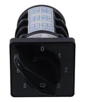Seven Position Rotary Changeover Switch for High Current Projects, 20A at 500V, front view with plastic housing and knob