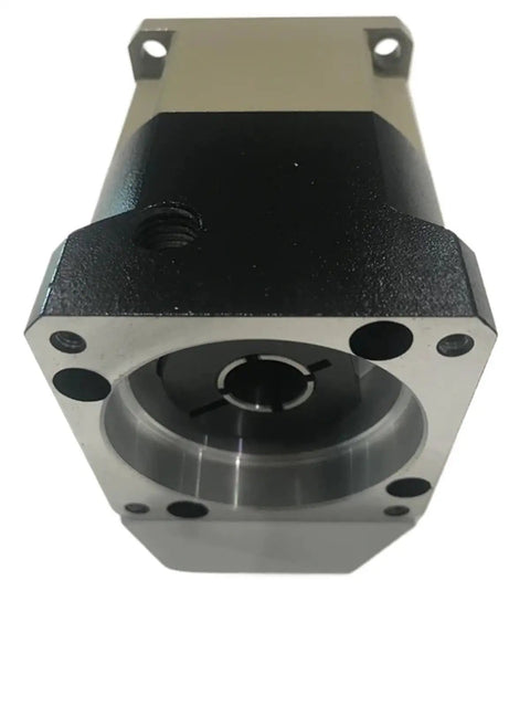 High Precision Helical Gear Planetary Reducer Gearbox For Nema23 Stepper Motors showing metal housing and shaft connection.