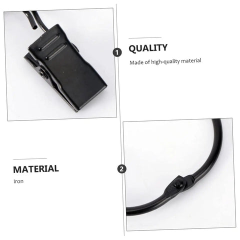 Close-up of 10 Pack Metal Curtain Rings With Clips Rustproof Hanging Curtain Hooks for Drapes, showing clip detail and iron material.