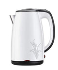 Heavy Duty 304 Stainless Steel Electric Kettle 1.7 Liter 1830 Watt with floral design, cordless and auto shutoff feature.