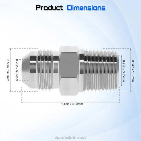 3/8 Inch JIC 37 Degree Male To 1/4 Inch NPTF Male Hydraulic Adapter Fitting For Straight Thread JIC To NPTF Port Connections In Hydraulic Systems And Hydraulic Hose Assemblies, dimensioned side view