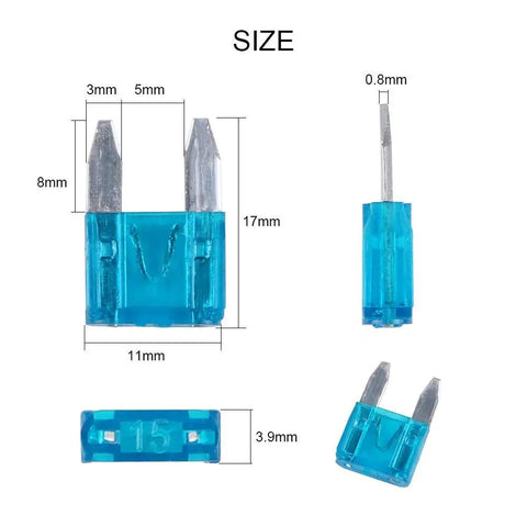 Car Mini Blade ATM Fuse Set 140 Piece Assortment with size dimensions for auto electrical protection