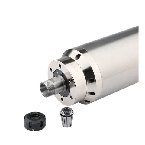 Beefy 5.5kW Water Cooled CNC Spindle Motor For Metal Engraving with accessories, showcasing heavy-duty bearings and metal construction.