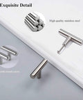 Brushed Nickel 5 Pack Single Hole Cabinet Knobs And Stainless Steel T Bar Handles Set; close-up of design and quality detail