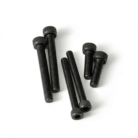 Heavy Duty M5 X 10mm Socket Head Cap Bolts 50 Pack With Hex Key 304 Stainless Steel Black Oxide Finish Full Thread shown in black.
