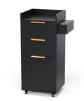Black Rolling Salon Cart With Three Tier Design Two Drawers And Adjustable Shelf Hair Dryer Holder Pro Grade Mobile Organizer