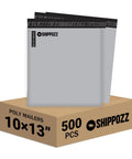 10x13 Inch Poly Mailers 500 Pack Weatherproof Self Seal Shipping Bags displayed on a cardboard box
