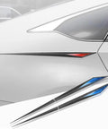 Premium TPU Protective Exterior Decals For Tesla Cybertruck Body Line Trims And Hood Graphics with red and blue accents.