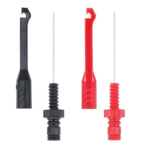 Two Pack Multimeter Test Lead Set With Wire Piercing Probes And Insulated Back Probes For Diagnostic Electrical Testing, Pro Grade 4mm Banana Plug Leads For Automotive Use, Heat And Cold Resistant, Non Slip Grip, black and red probes