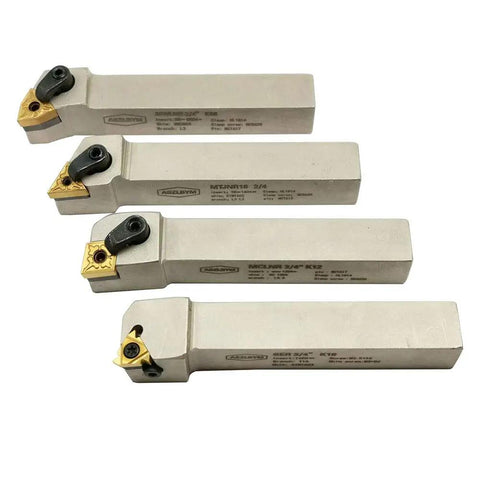 Beefed-Up 3/4 Inch CNC Lathe Tool Holder Set with Indexable Carbide Inserts TiN Coated for Heavy Duty Metal Lathe Work