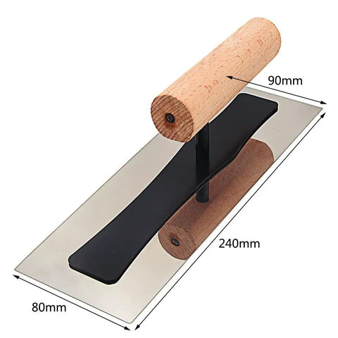 Top view of Venetian Plaster Trowel Set 3 Piece Flexible Stainless Steel Blades 0.3mm with Wooden Handles, dimensions shown.