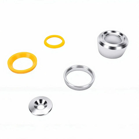 32mm Fitness Handle End Covers 5 Pack Aluminum Alloy No Slip Grip, shown disassembled with yellow and silver components.