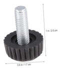 Twenty Adjustable Furniture Leveling Cups With Threaded Socket Design For Quick Install and Slick Glide Motion On Wood Tables Metal Chairs Desks And Bar Stools Zero Hassle Setup For Modern Office Or Laid Back Home Hangouts close-up view of a black plastic leveling cup with metal threaded socket.