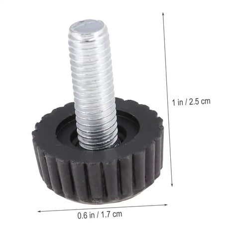 Twenty Adjustable Furniture Leveling Cups With Threaded Socket Design For Quick Install and Slick Glide Motion On Wood Tables Metal Chairs Desks And Bar Stools Zero Hassle Setup For Modern Office Or Laid Back Home Hangouts close-up view of a black plastic leveling cup with metal threaded socket.