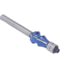 Solid Wood Router Bit 1/4 Inch Shank With Double Bearing, designed for trimming MDF plywood panels, blue and silver finish.