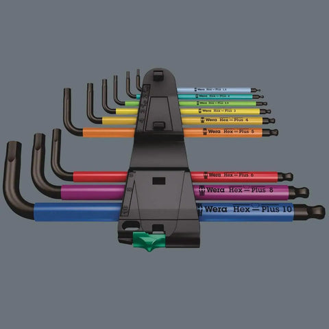Long Arm Hex Key Set With Hex Plus 9 Piece Color Coded Size Finder Ballpoint Tip Easy Grip Plastic Sleeve For Cold Weather