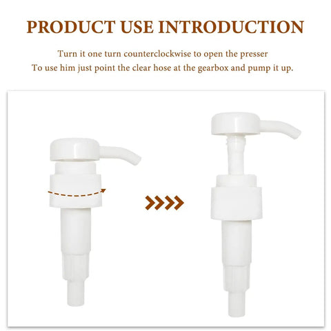 Grease Monkey Approved 4 CC Fluid Pump For Quart Bottles With Flexible Hose showing usage instructions and components.