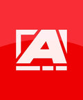 Red background with stylized white 'A' logo overlaid, design element.