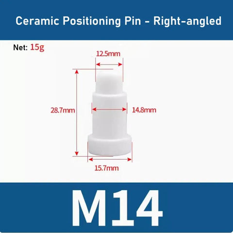 M14 Ceramic Positioning Pin showing dimensions, right-angled design for spot welding applications in 10 Pack Premium Ceramic Positioning Pins For Spot Welding Machines High Grade Electrical Insulators M14 Right Angled Design Built Tough To Handle The Daily Grind.