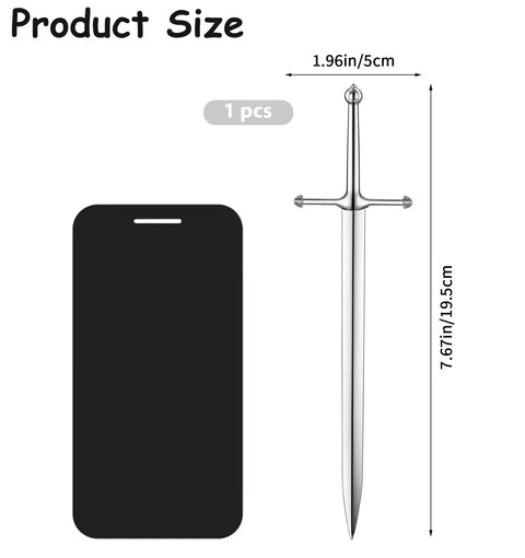 Dope Vintage Sword Letter Opener With Silver Finish And Ergonomic Grip next to phone for size comparison
