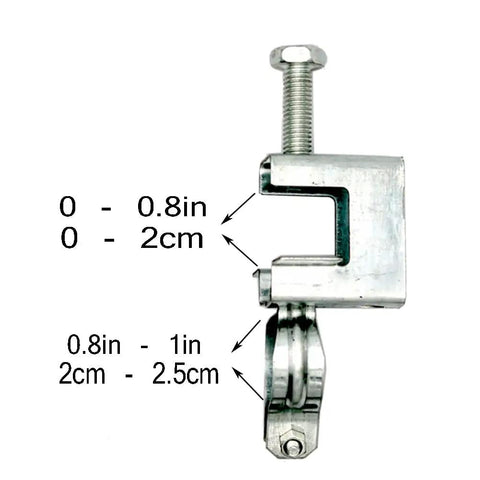 Beefy Heavy Duty Galvanized Steel Cable Clamps Set For Pipes And Conduits Beam Hanger Wire Hangers with dimensions marked