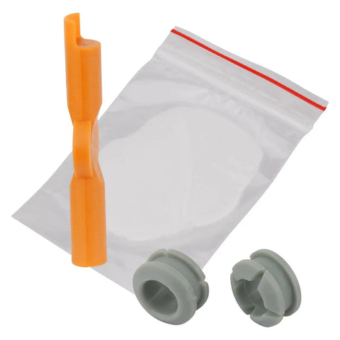 Shift Linkage Bushing Kit For Infiniti QX56 QX80 Nissan Armada Frontier Titan Xterra Pathfinder 2004 2022 Transmission Shifter Cable Repair Tool 134193 Plug And Play, showing two gray bushings and an orange tool.