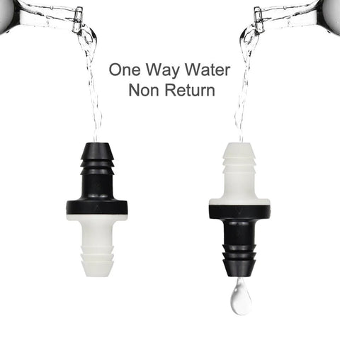 Front view: two ABS inline vacuum barbed check valves, 3/8 inch (10 mm), one-way non-return breather valves