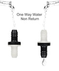 Showing two Three Eighth Inch Inline Vacuum Barbed Check Valve One Way Breather For Fuel Gas Liquid Air, in black and white
