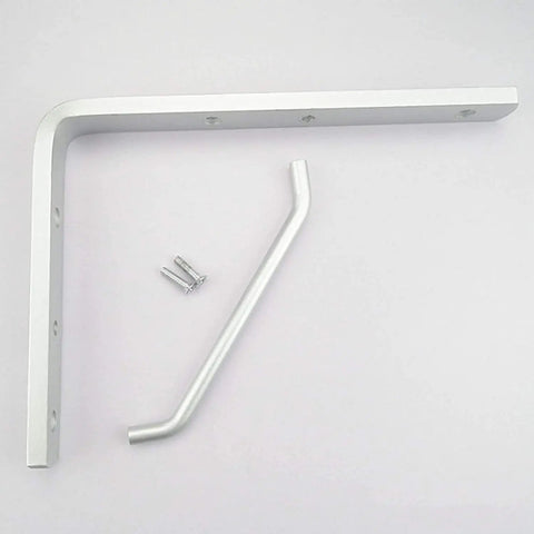 Two Piece Solid Aluminum Alloy Corner Shelf Brackets Rock Solid Wall Mount Support With Matching Screw Kit And Slick Rounded Edges.