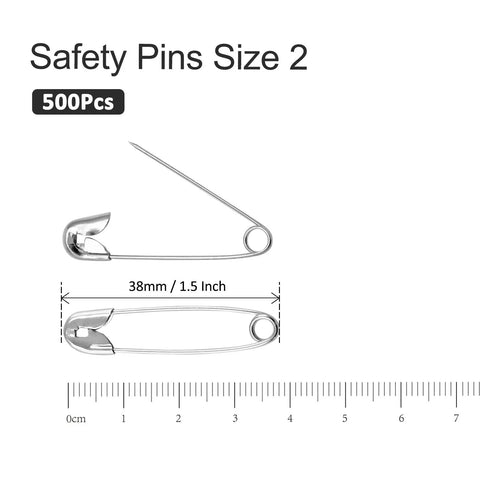 Industrial Strength Heavy Duty 500 Pack Safety Pins 38mm 1.5 Inch Nickel Plated Silver Metal Pins For Sewing image