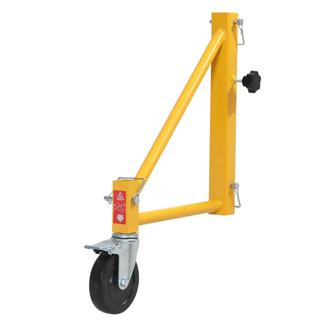 Rolls Like Butter 4 Pack Baker Style Scaffold Outriggers With Heavy Duty Swivel Casters 1000 Lbs Capacity showcasing yellow scaffold wheel with caster.
