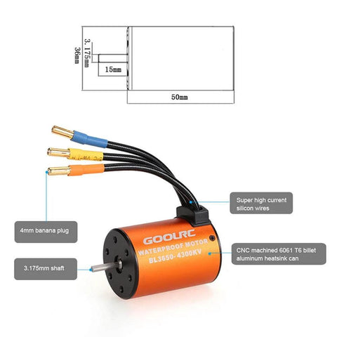 4300Kv Brushless Motor With 60A ESC, 20Kg Servo, And 25T Servo Arm For 1/8 And 1/10 RC Cars And Boats; High Torque Power Upgrade