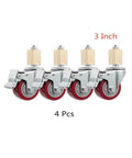 Four Pack 2 Inch Caster Wheels With Brakes For Stainless Steel Furniture, 30 mm Square Tube, Universal Swivel Casters