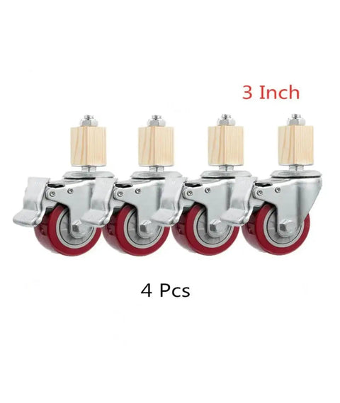 Four Pack 2 Inch Caster Wheels With Brakes For Stainless Steel Furniture, 30 mm Square Tube, Universal Swivel Casters