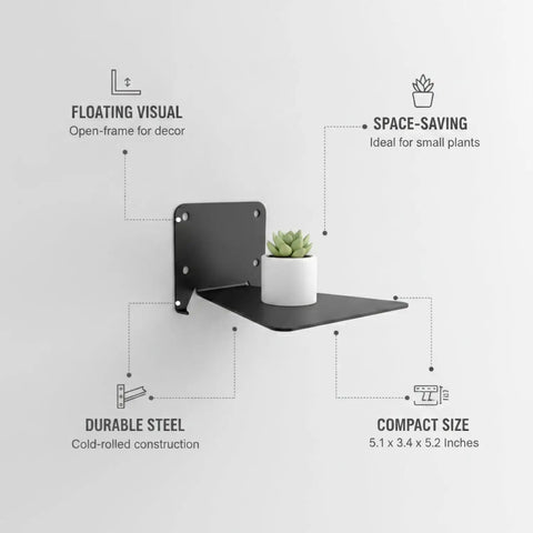 Floating Shelf Bracket Made From Cold Rolled Steel - Invisible Wall Mount For Small Decor And Plants with small potted plant