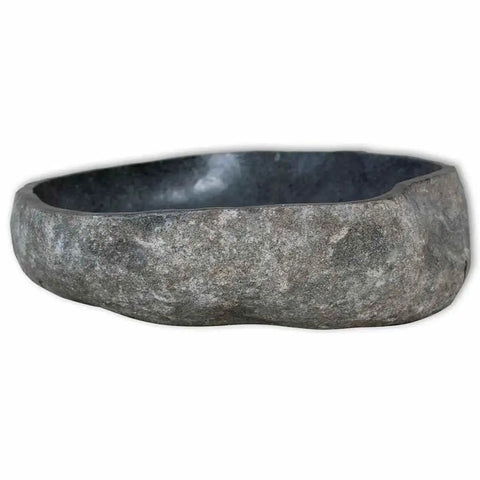 HKPWRBFG River Stone Wash Basin, Oval Bathroom Sink, Grey Countertop Bowl with smooth polished interior.
