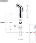 Installation diagram of Universal Kitchen Sink Spray Attachment Pull Out Faucet Sprayer Head Brushed Nickel Finish with components.