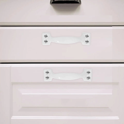 Iron Door Pull Handle With Screws Vintage Gate Handle For Cabinets And Garage Doors attached on white drawer