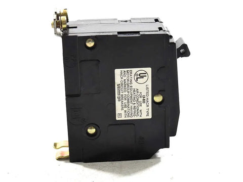 Side view of 2 Pole Bolt On Circuit Breaker 20 Amp 120 240 VAC And 48 VDC QOB220 Style UL CSA Approved For Panelboards Appliances And Lighting