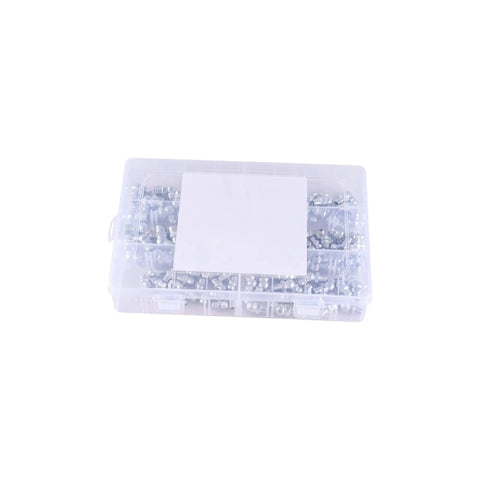 Plastic case containing Grease Fittings Kit 400 Piece SAE And Metric Nipple Set With Straight 90 Degree And 45 Degree Angled Zerks