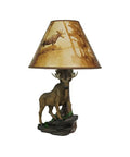 Wildlife Moose Table Lamp With A 12 Inch Forest Print Lampshade For Living Rooms Cabins And Bedrooms Delivers Cozy Warm Glow And Striking Rustic Decor Standing 20 Inches Tall