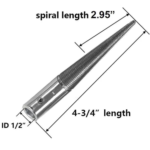 Heavy Duty Tapered Polishing Spindle Set With Right And Left Hand Threads For Half Inch Bench Grinder Fits Polishing Motor Includes Hex Wrench Rock Solid Shop Ready, side view with dimensions.